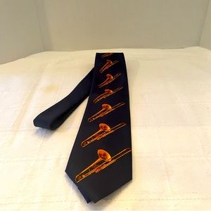Music lovers!! Navy blue hand made tie with horn motif. Really attractive!